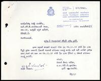 Letter from H. C. Goonewardena [Land Commissioner, Land Commissioner&#039;s Department] to S. J. V. Chelvanayakam