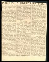 Newspaper clipping regarding the Indo-Ceylon Pact
