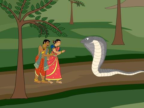 Kunnutaiyan and Tamarai are getting blessings from the cobra
