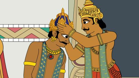 Chola King reciprocates (later) by placing a crown on Kunnutaiya&#039;s head