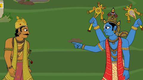 Lord Vishnu telling the Chola king what to do