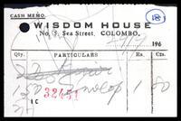Cash Memo from Wisdom House in Colombo to K. Sivanandasundaram