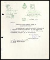 Letter from [?], Ministry of Industries &amp; Fisheries to S. J. V. Chelvanayakam