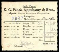 Receipt from K. G. Pentis Appuhamy &amp; Bros.