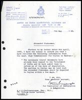 Letter from the Controller of Immigration and Emigration to S. J. V. Chelvanayakam