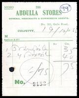 Cash Memo from Abdulla Stores, Colpetty to [?]