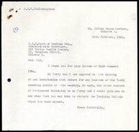 Letter from S. J. V. Chelvanayakam to S. Z. M. Mashoor Moulana [Administrative Secretary, All Ceylon Muslim League]