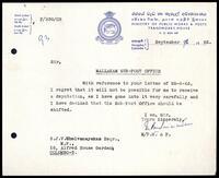 Letter from [?], Ministry of Public Works &amp; Posts to S. J. V. Chelvanayakam