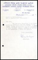 Letter from A. Sambasivam [Secretary, Kankesan Cement United Workers Union] to S. J. V. Chelvanayakam