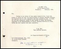 Letter from the Inspector General of Police, Colombo to S. J. V. Chelvanayakam