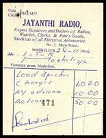 Receipt from Jayanthi Radio
