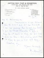 Letter from J. C. Handy [St. John&#039;s College] to S. J. V. Chelvanayakam