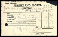 Cash Memo from the Frankland hotel in Hatton to K. Sivanandasundaram