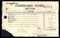 Cash Memo from the Frankland hotel in Hatton to K. Sivanandasundaram and the Senator M. Manikkam [?]