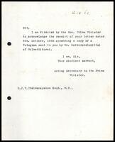 Letter from the Acting Secretary to the Prime Minister to S. J. V. Chelvanayakam MP