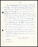A handwritten note by S. J. V. Chelvanayakam
