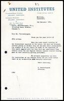 Letter from S. Ratnasingham [Director, United Institutes] to S. J. V. Chelvanayakam