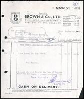 Invoice from Brown &amp; Co. LTD. Engineers &amp; Merchants to the Secretary, Federal Party