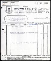 Invoice from Brown &amp; Co. LTD. Engineers &amp; Merchants to S. J. V. Chelvanayakam