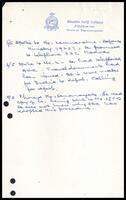A handwritten note regarding conversations with the Defense Minister, Karunaratne, and others