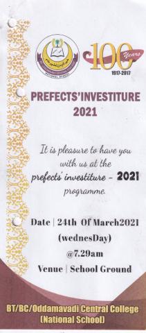 Invitation to PREFECTS&#039; INVESTITURE 2021 page 1