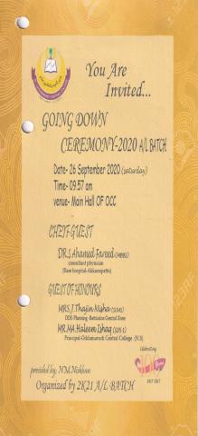 Invitation to GOING DOWN CEREMONY - 2020