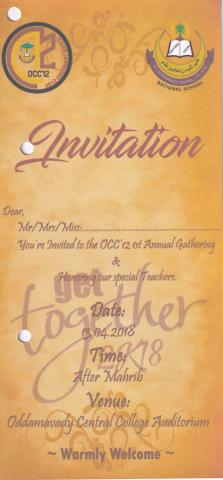 Invitation to OCC&#039;12 1st Annual Gathering &amp; Honouring our special Teachers page 1