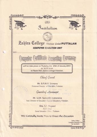 Invitation to Certificate Ceremony in Computer Education